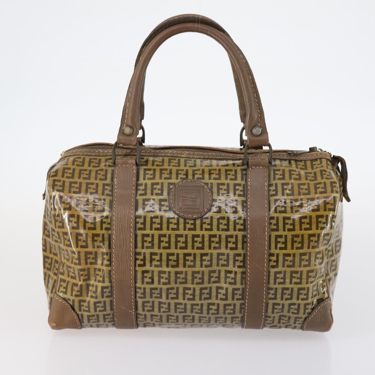 FENDI Zucchino Canvas Bag Enamel 2Set Brown Auth ti3463