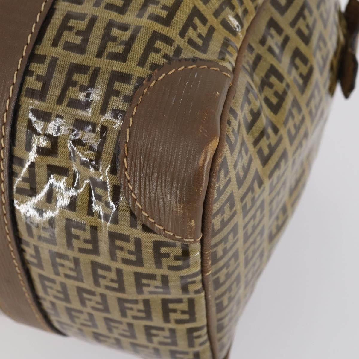 FENDI Zucchino Canvas Bag Enamel 2Set Brown Auth ti3463