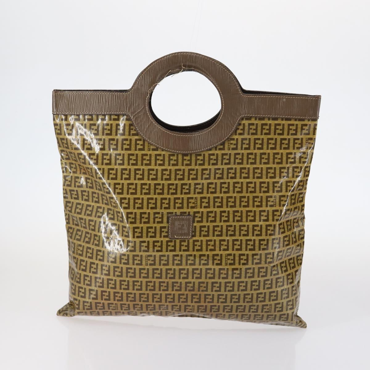 FENDI Zucchino Canvas Bag Enamel 2Set Brown Auth ti3463