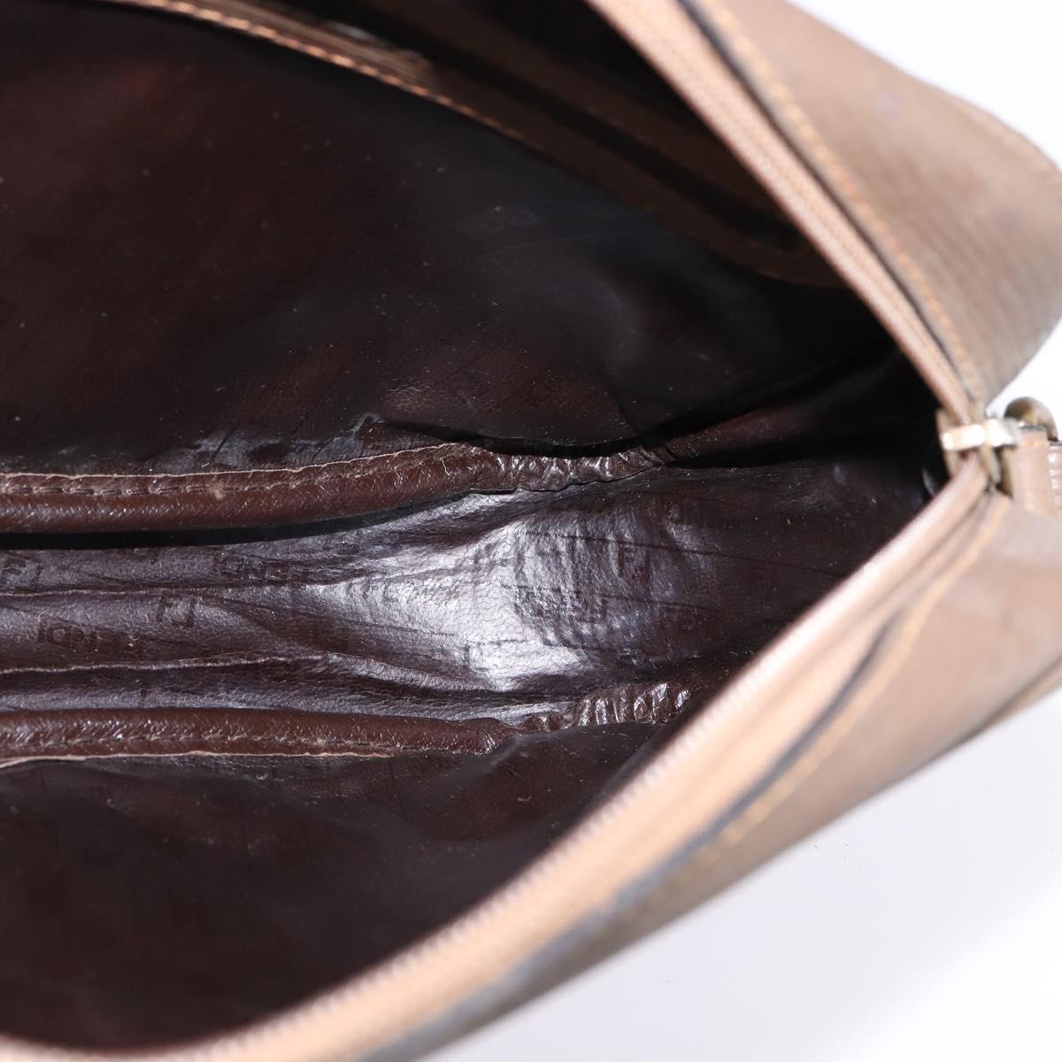FENDI Zucchino Canvas Shoulder Bag Coated Canvas Beige Auth ti3464