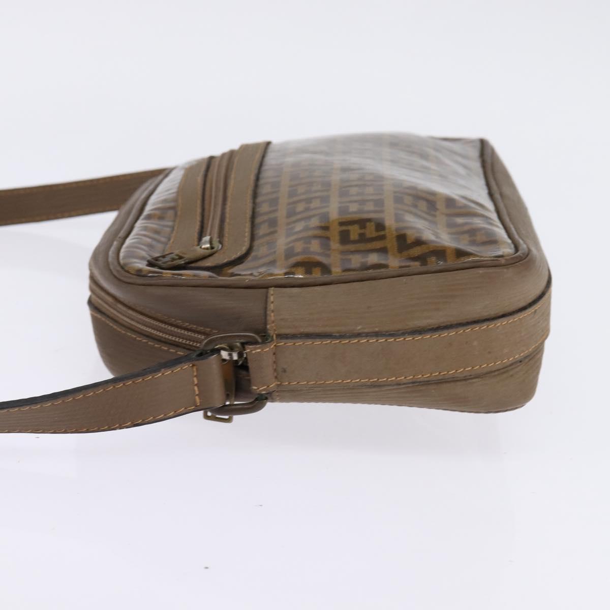 FENDI Zucchino Canvas Shoulder Bag Coated Canvas Beige Auth ti3464