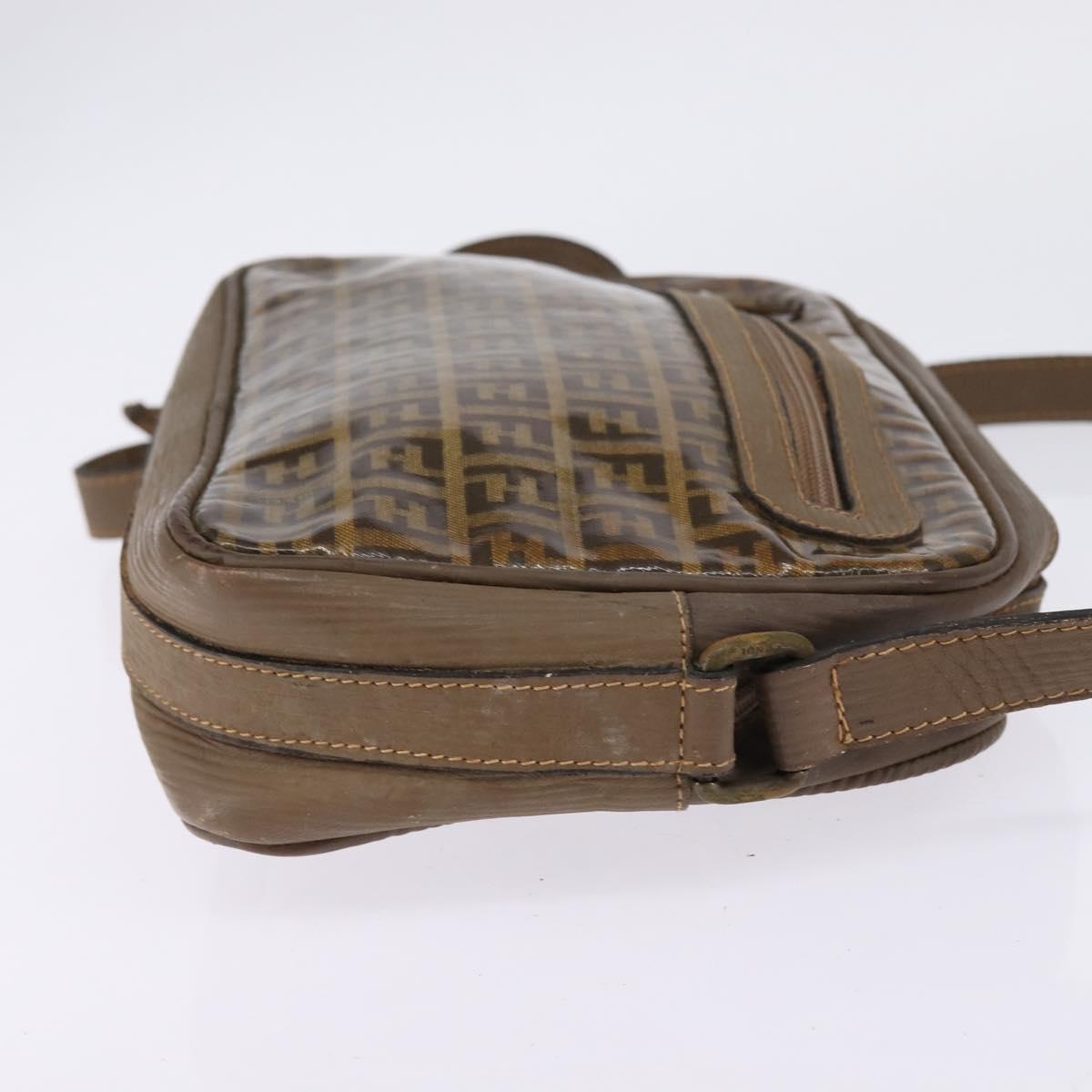 FENDI Zucchino Canvas Shoulder Bag Coated Canvas Beige Auth ti3464