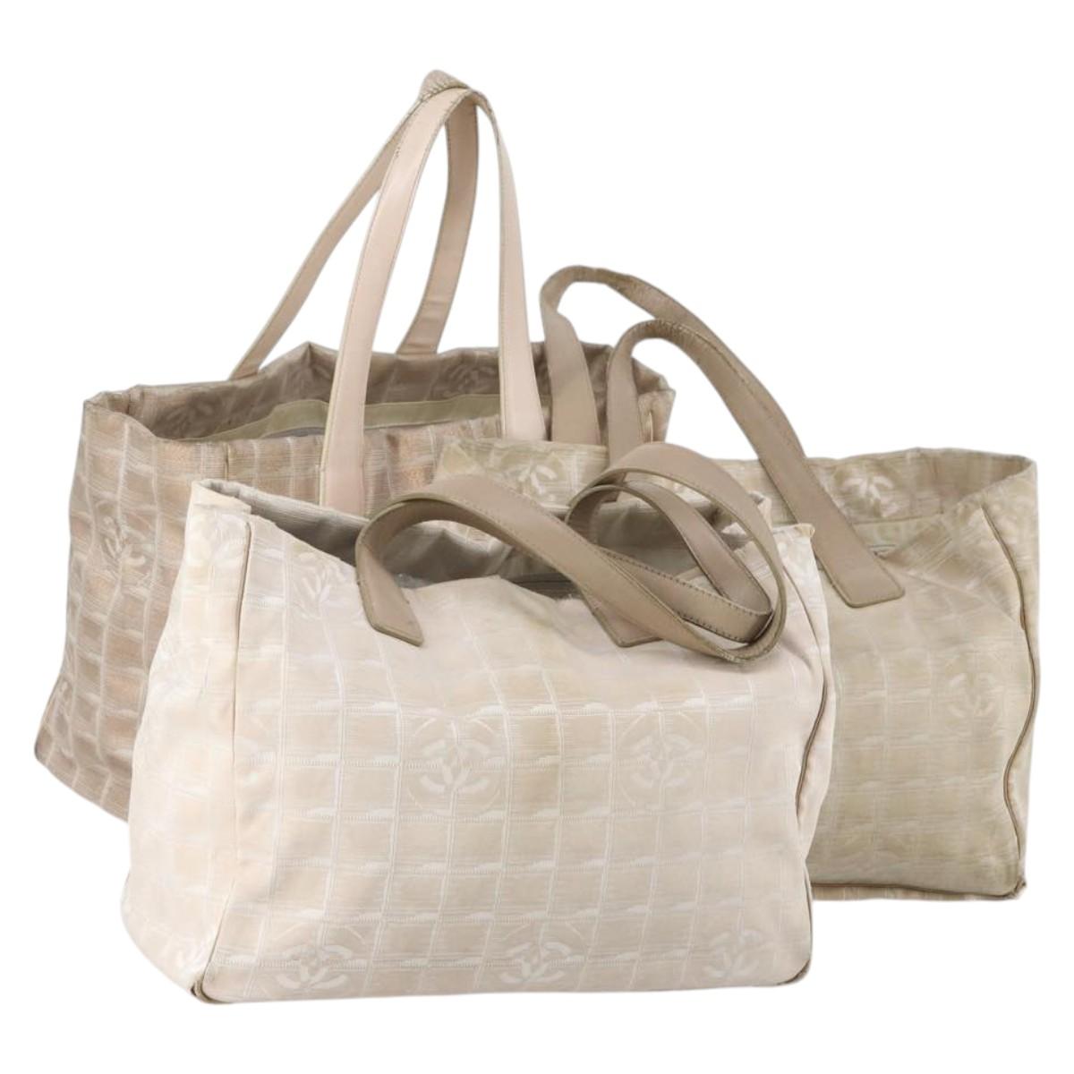 CHANEL New Travel Line Tote Bag Nylon 3Set Pink Beige CC Auth ti3465