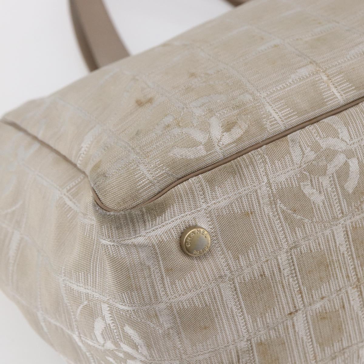 CHANEL New Travel Line Tote Bag Nylon Beige Gold CC Auth ti3466