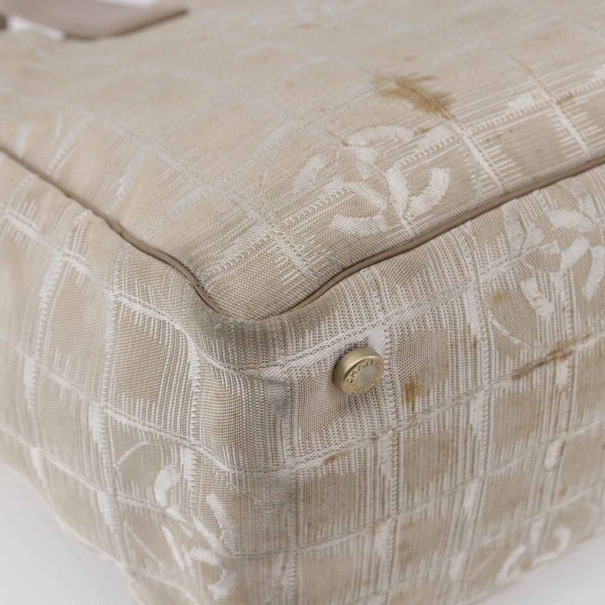 CHANEL New Travel Line Tote Bag Nylon Beige Gold CC Auth ti3466