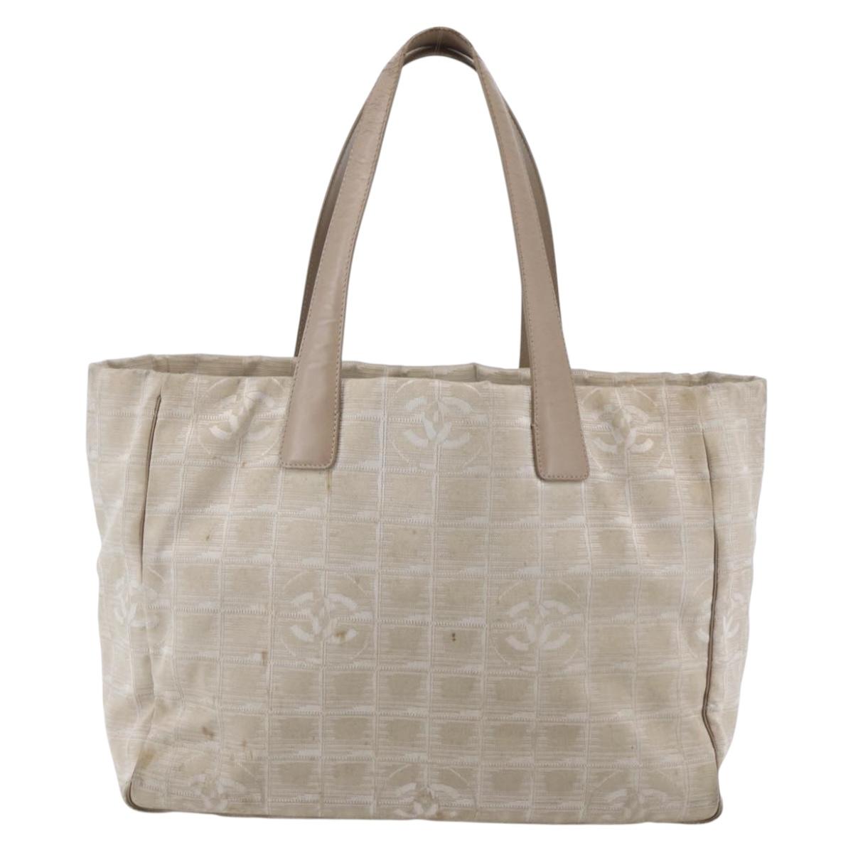 CHANEL New Travel Line Tote Bag Nylon Beige Gold CC Auth ti3466