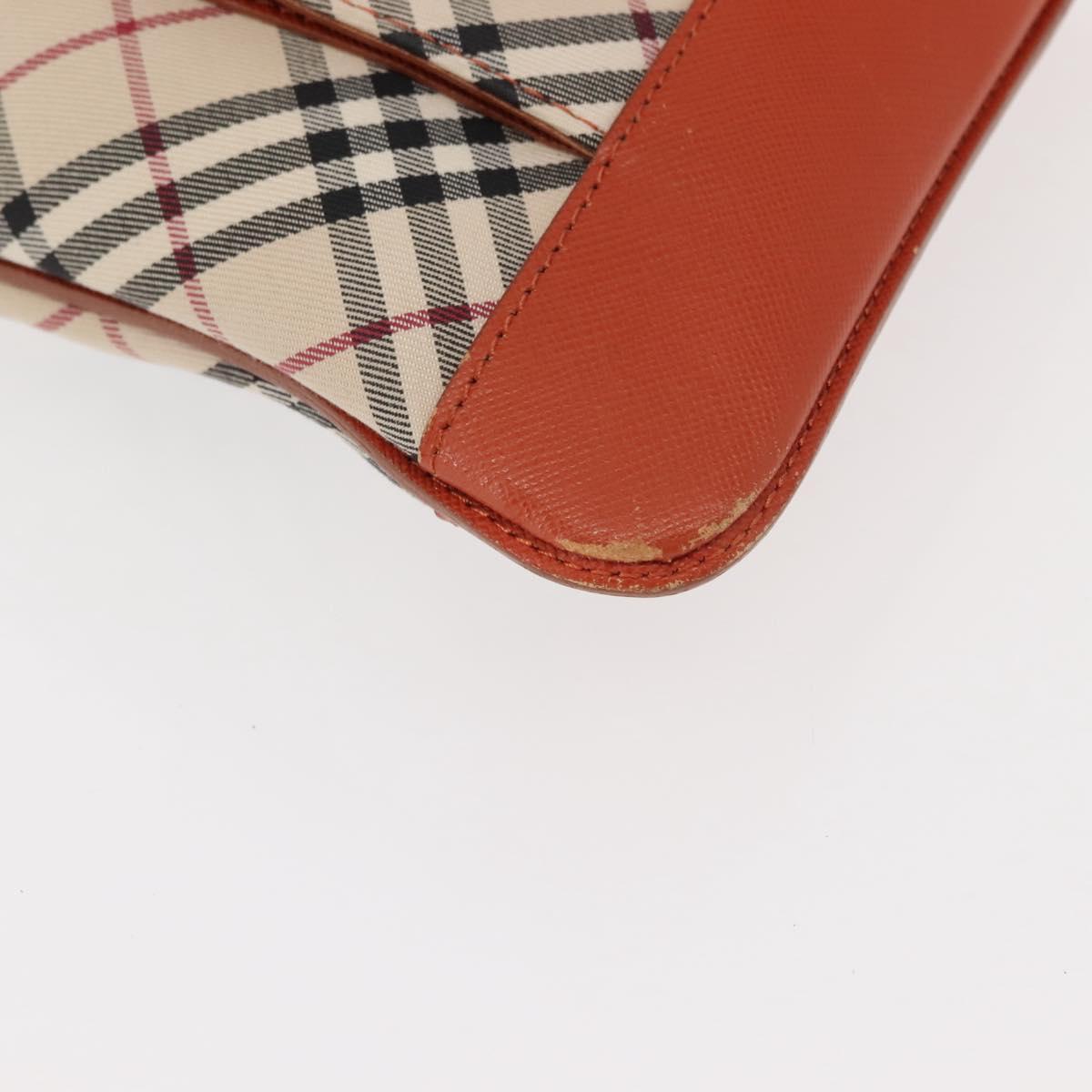 BURBERRY Nova Check Shoulder Bag Canvas Leather Beige Orange Silver Auth ti3467