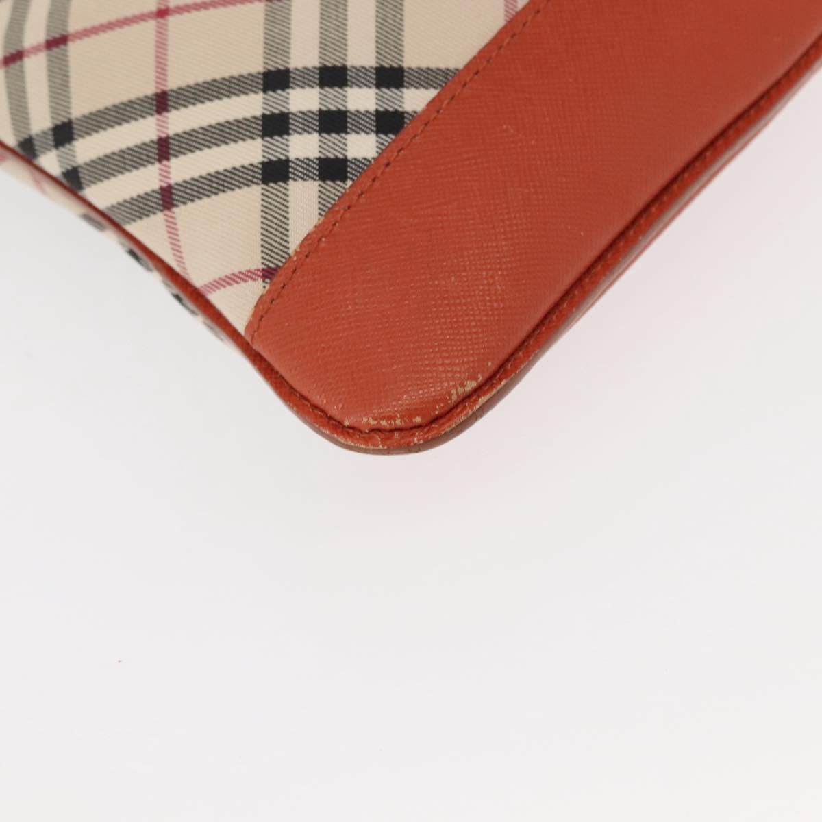 BURBERRY Nova Check Shoulder Bag Canvas Leather Beige Orange Silver Auth ti3467