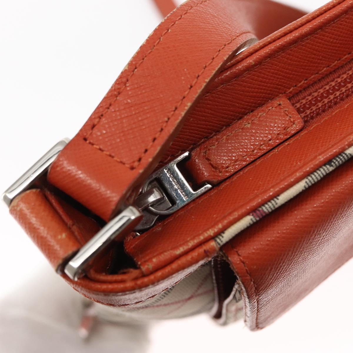 BURBERRY Nova Check Shoulder Bag Canvas Leather Beige Orange Silver Auth ti3467