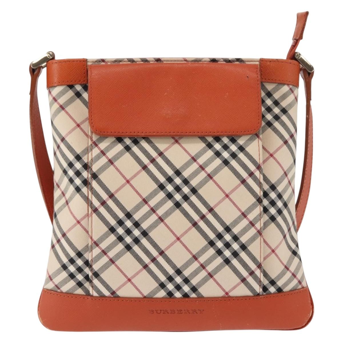 BURBERRY Nova Check Shoulder Bag Canvas Leather Beige Orange Silver Auth ti3467