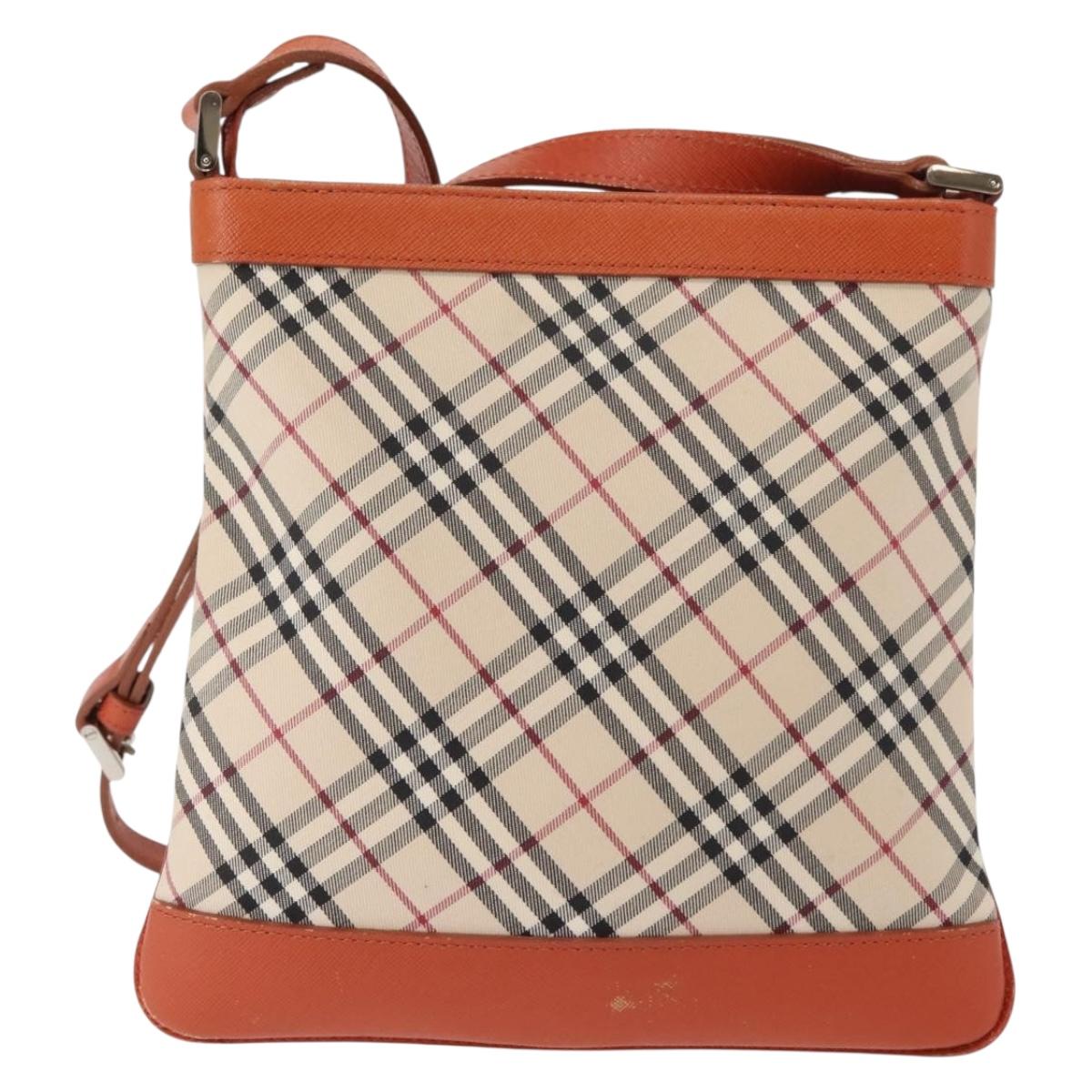 BURBERRY Nova Check Shoulder Bag Canvas Leather Beige Orange Silver Auth ti3467