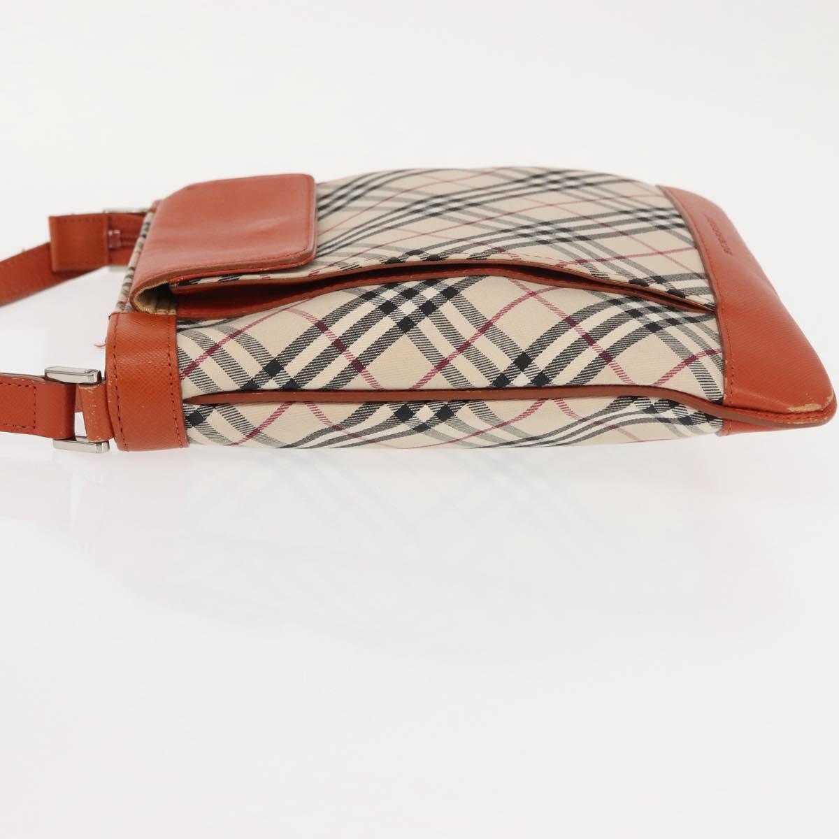 BURBERRY Nova Check Shoulder Bag Canvas Leather Beige Orange Silver Auth ti3467