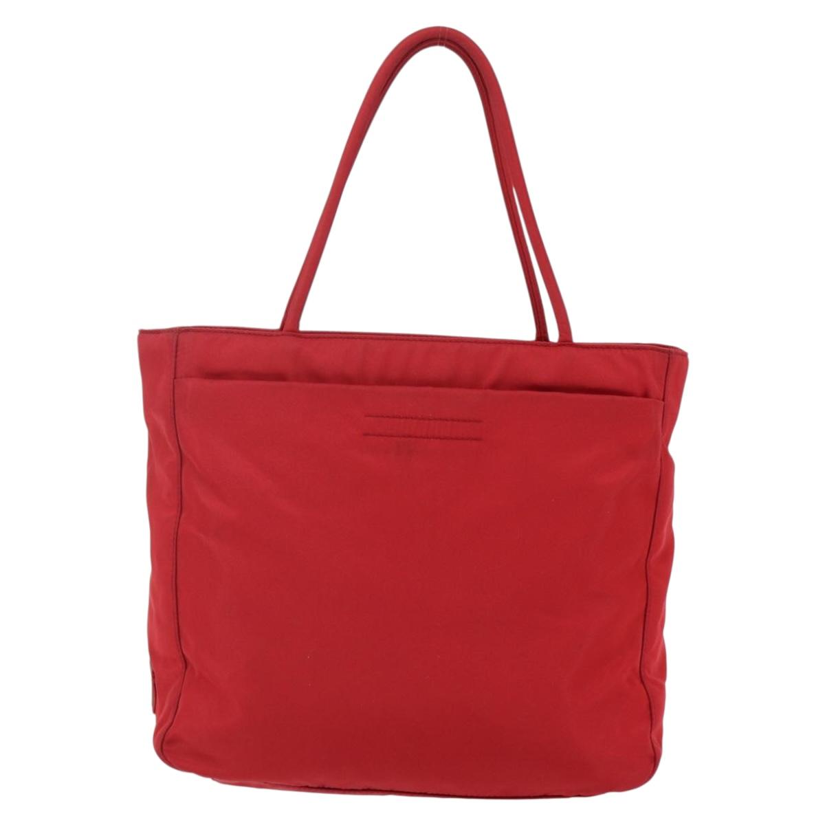 PRADA Tote Bag Nylon Red Silver Auth ti3470