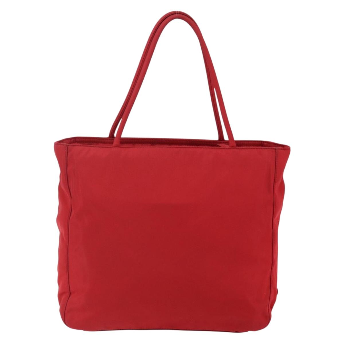PRADA Tote Bag Nylon Red Silver Auth ti3470