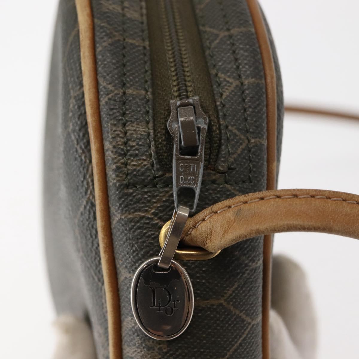 Christian Dior Honeycomb Canvas Shoulder Bag PVC Gray Gold Auth ti3472