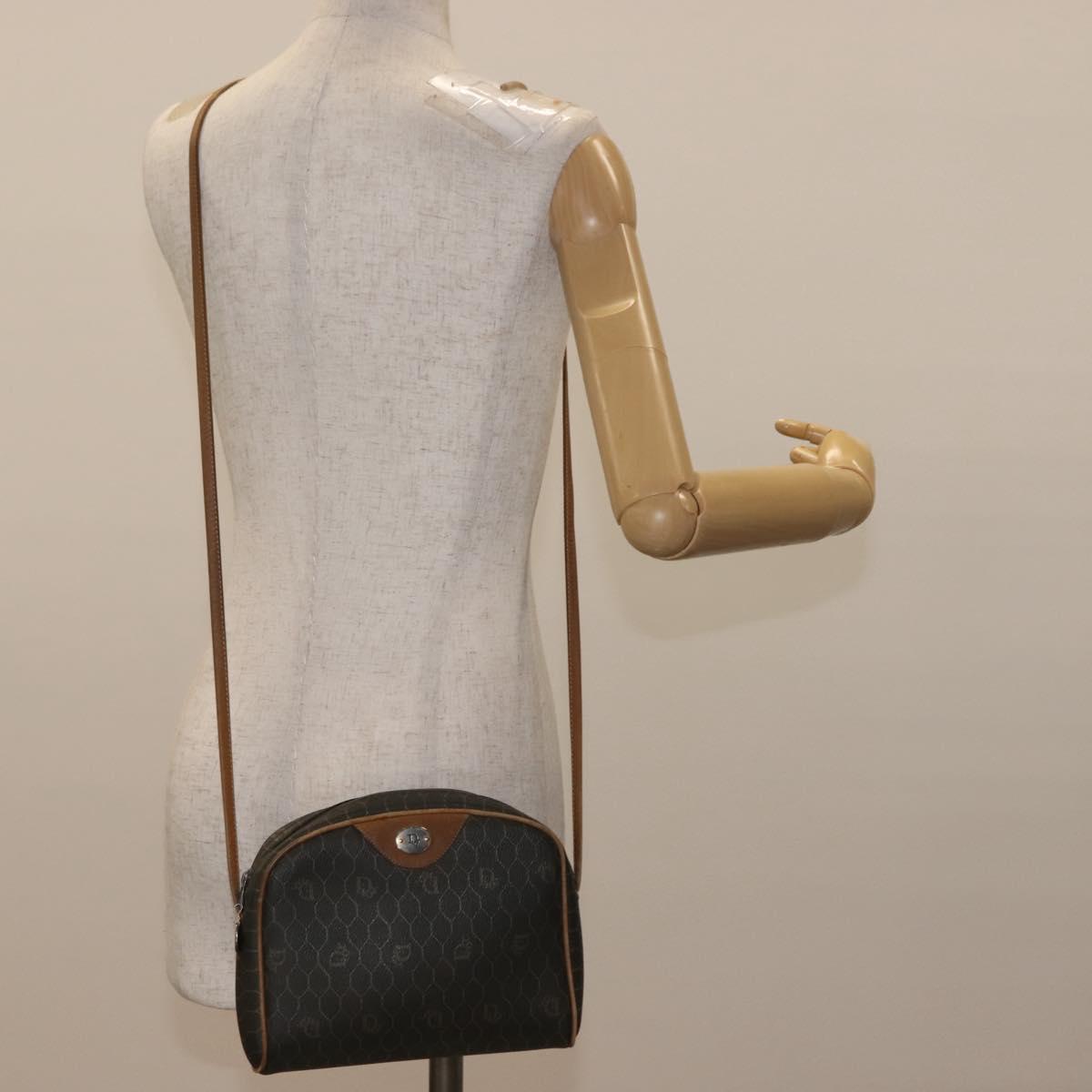 Christian Dior Honeycomb Canvas Shoulder Bag PVC Gray Gold Auth ti3472