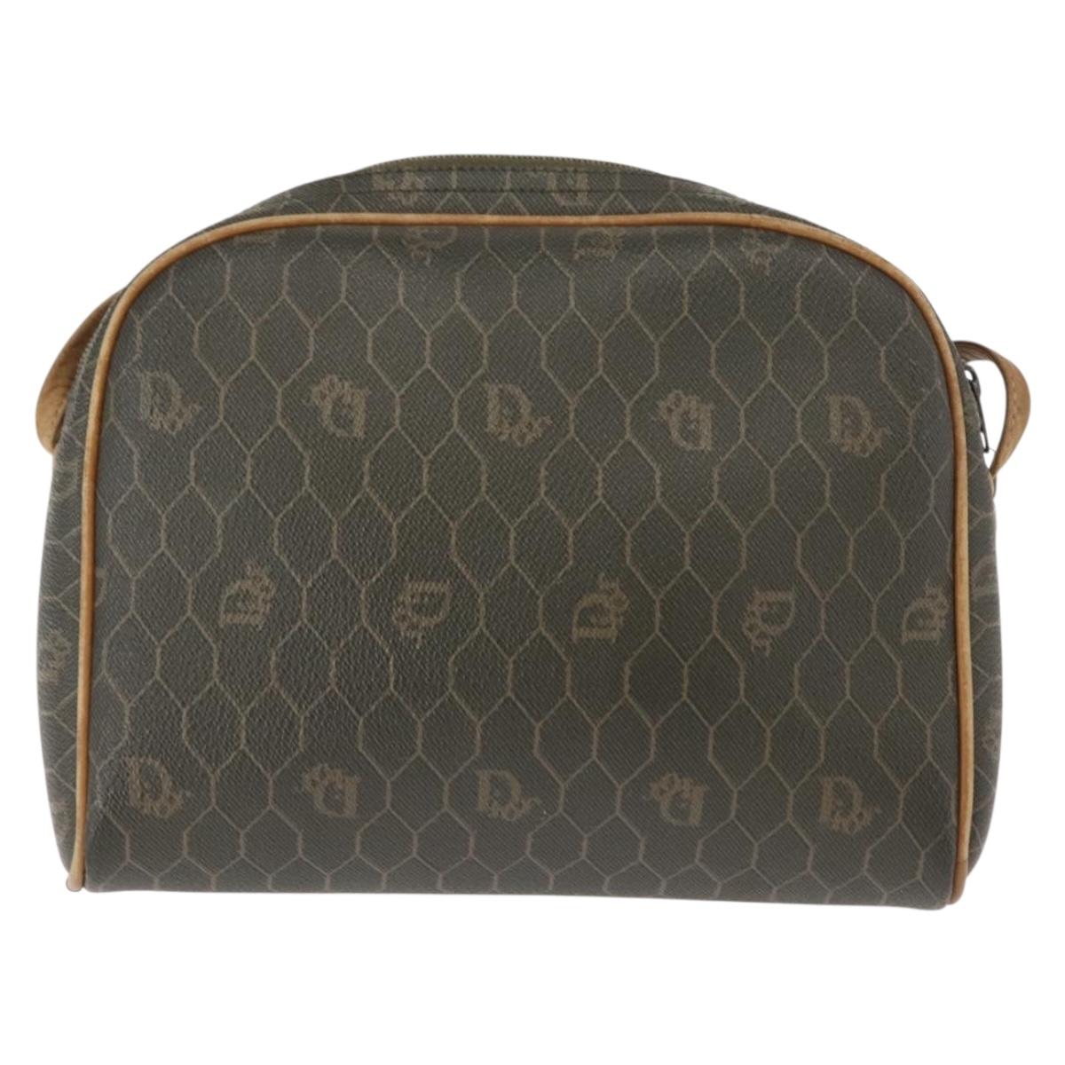 Christian Dior Honeycomb Canvas Shoulder Bag PVC Gray Gold Auth ti3472