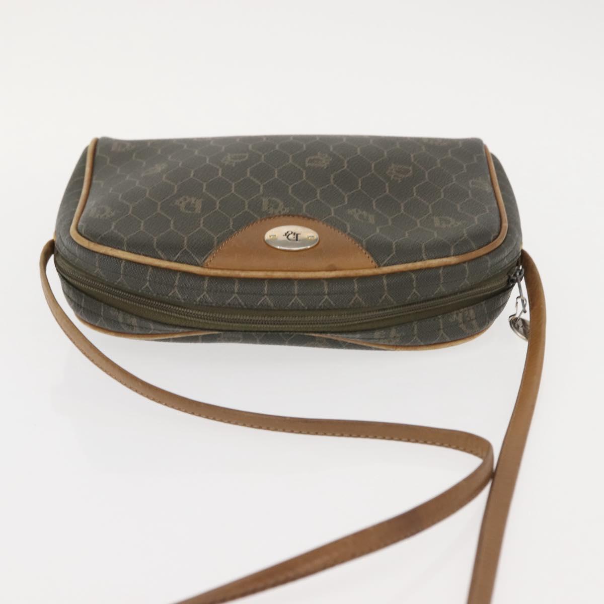 Christian Dior Honeycomb Canvas Shoulder Bag PVC Gray Gold Auth ti3472
