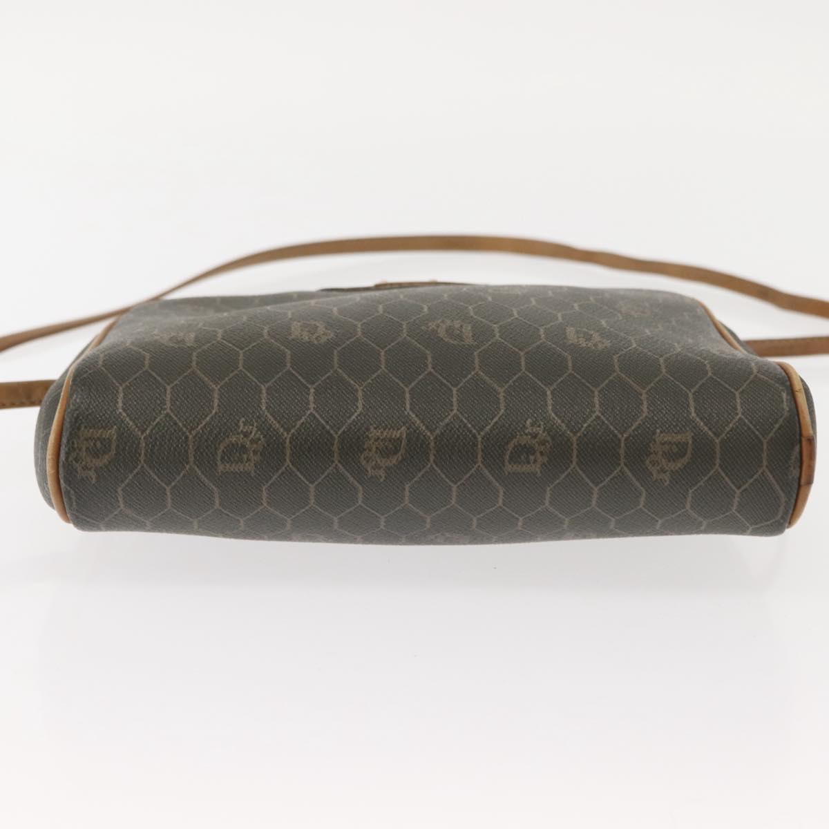 Christian Dior Honeycomb Canvas Shoulder Bag PVC Gray Gold Auth ti3472