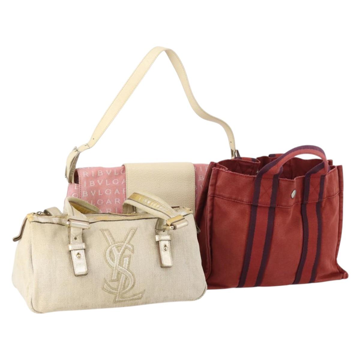 SAINT LAURENT Bvlgari Hermes Hand Bag Canvas 3 Set Pink Red beige Auth ti3473