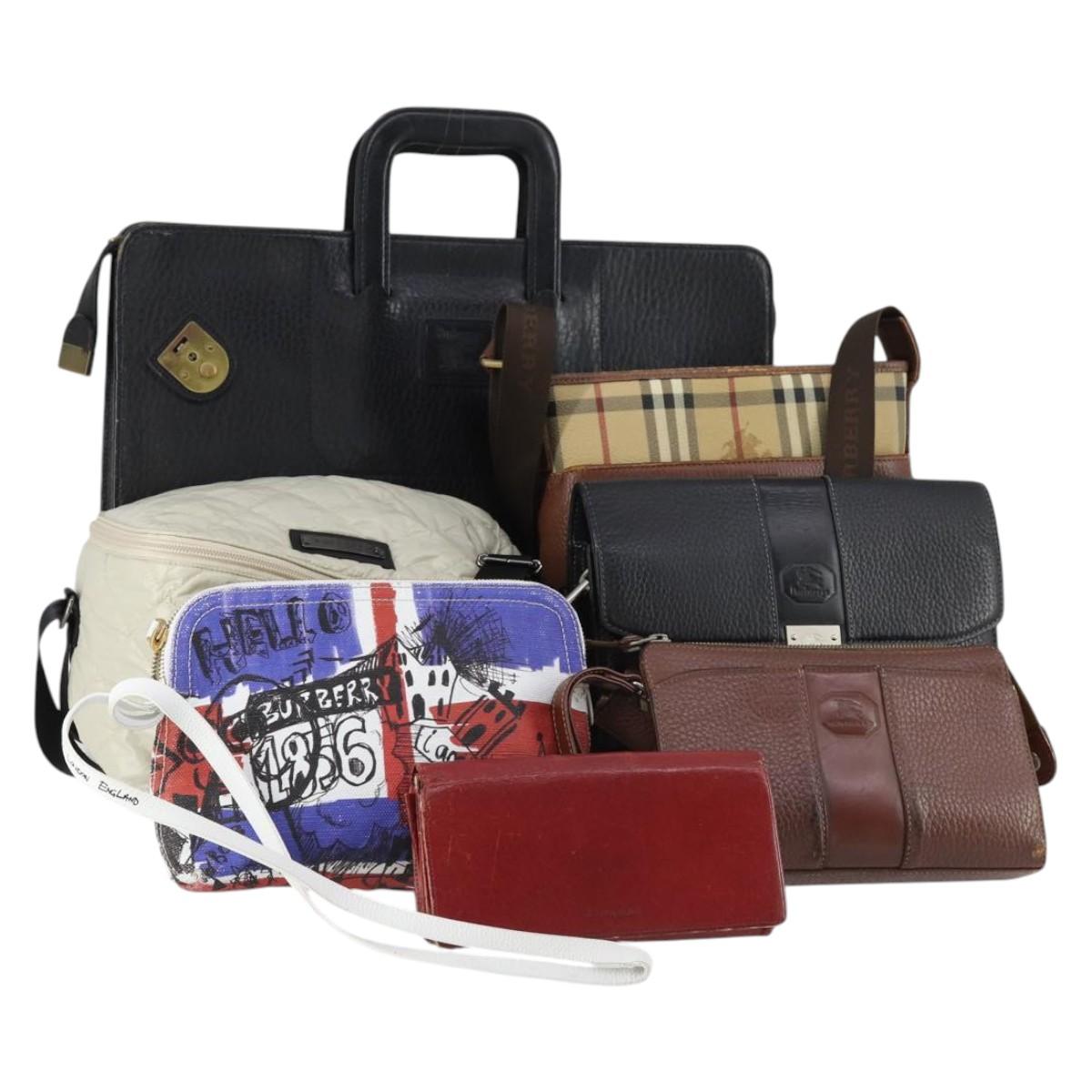 BURBERRY Blue Label Wallet Bag Canvas Leather PVC 7Set Beige Black Auth ti3476