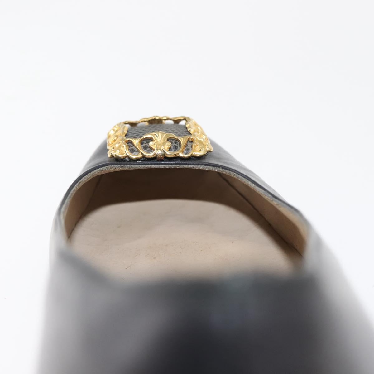 Salvatore Ferragamo Pumps Leather Black Gold Auth ti3478