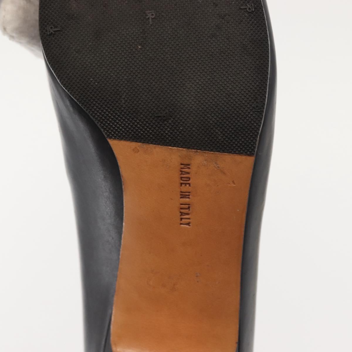 Salvatore Ferragamo Pumps Leather Black Gold Auth ti3478