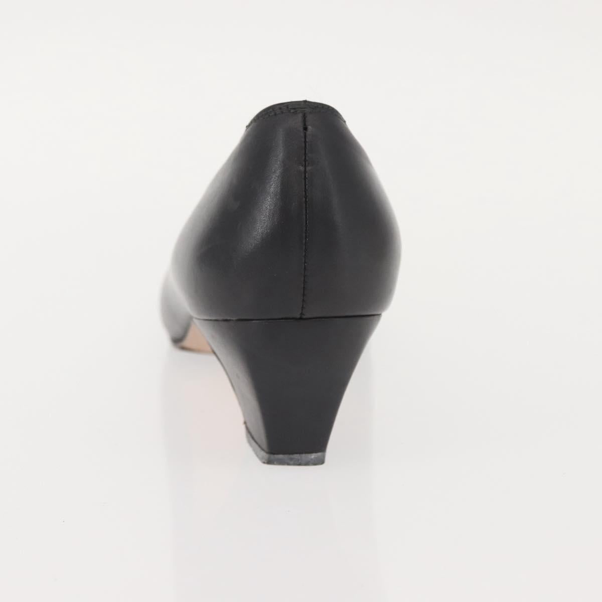 Salvatore Ferragamo Pumps Leather Black Gold Auth ti3478