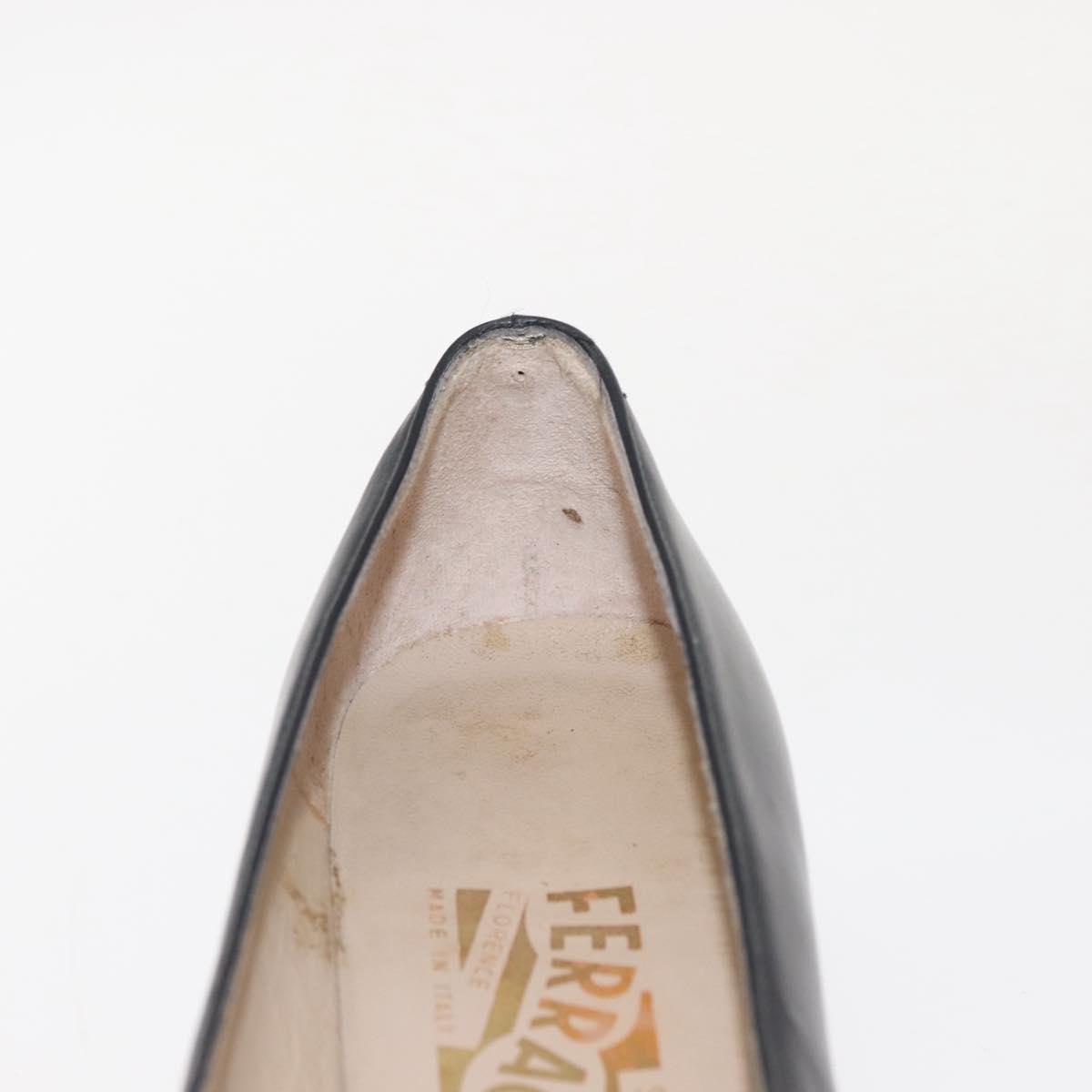 Salvatore Ferragamo Pumps Leather Black Gold Auth ti3478