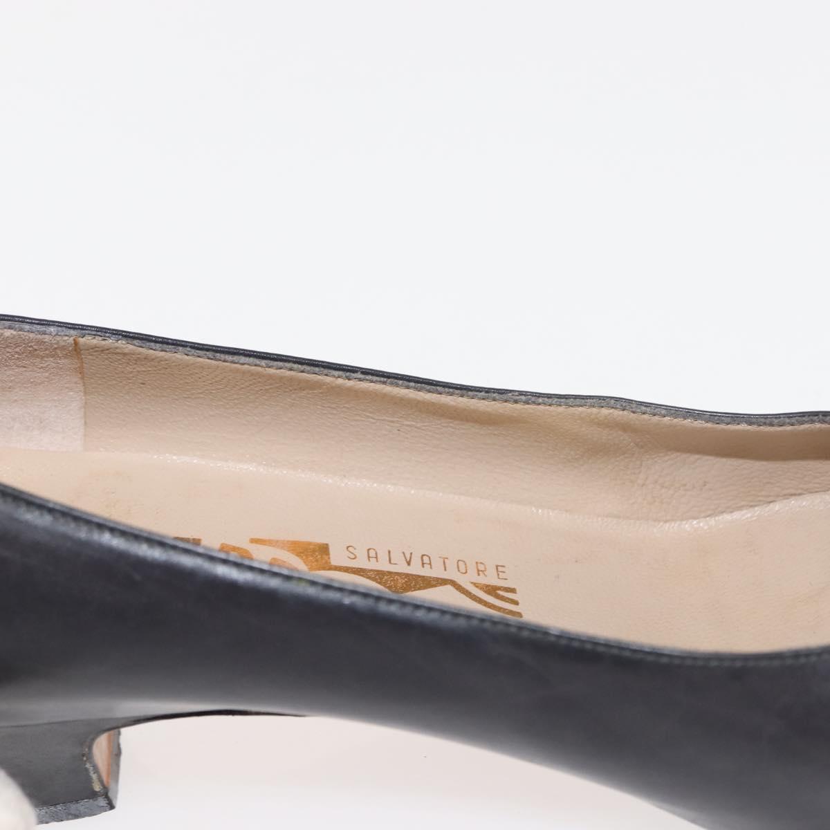 Salvatore Ferragamo Pumps Leather Black Gold Auth ti3478