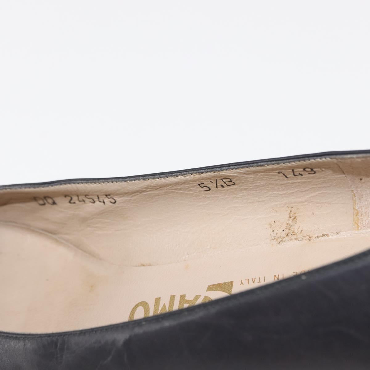 Salvatore Ferragamo Pumps Leather Black Gold Auth ti3478