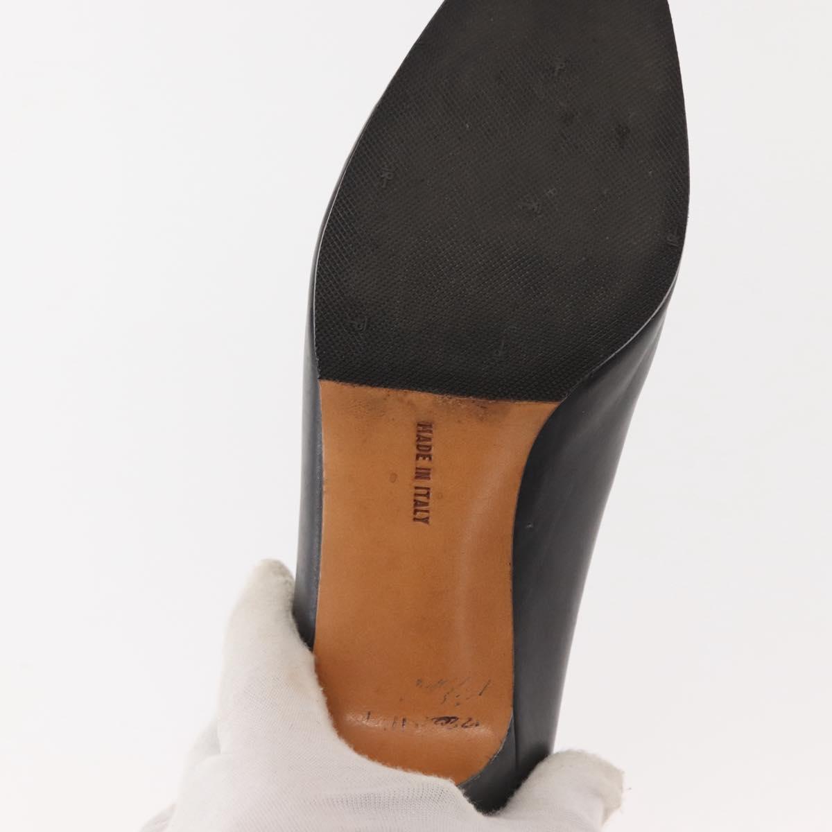 Salvatore Ferragamo Pumps Leather Black Gold Auth ti3478