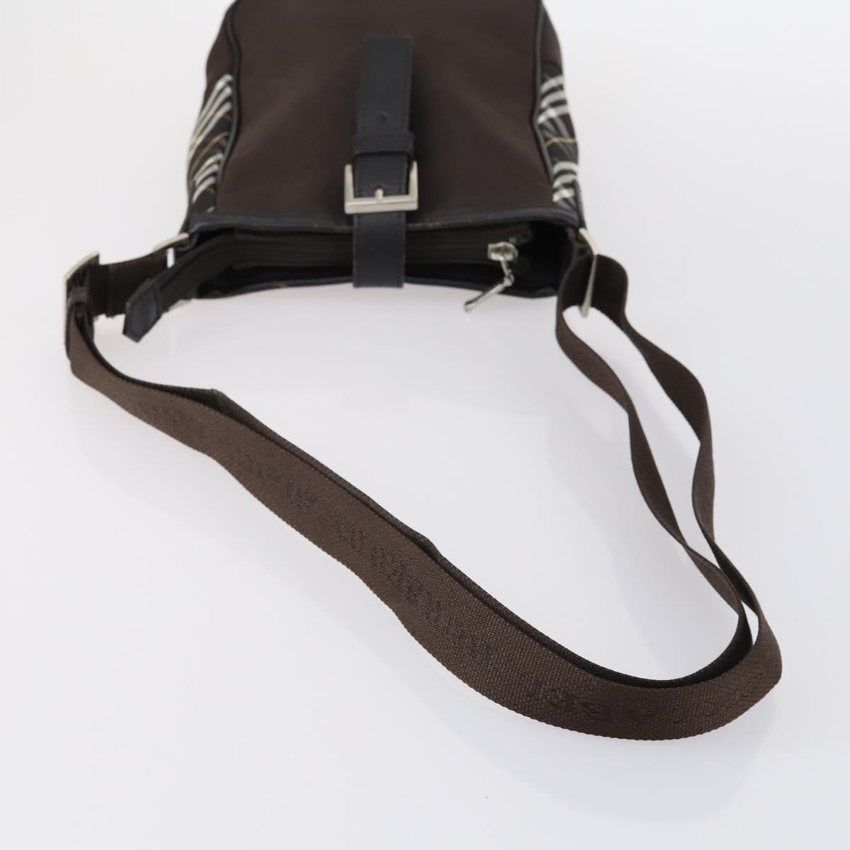 BURBERRY Nova Check Black Blue Label Bag Nylon Canvas 3Set Brown Auth ti3481