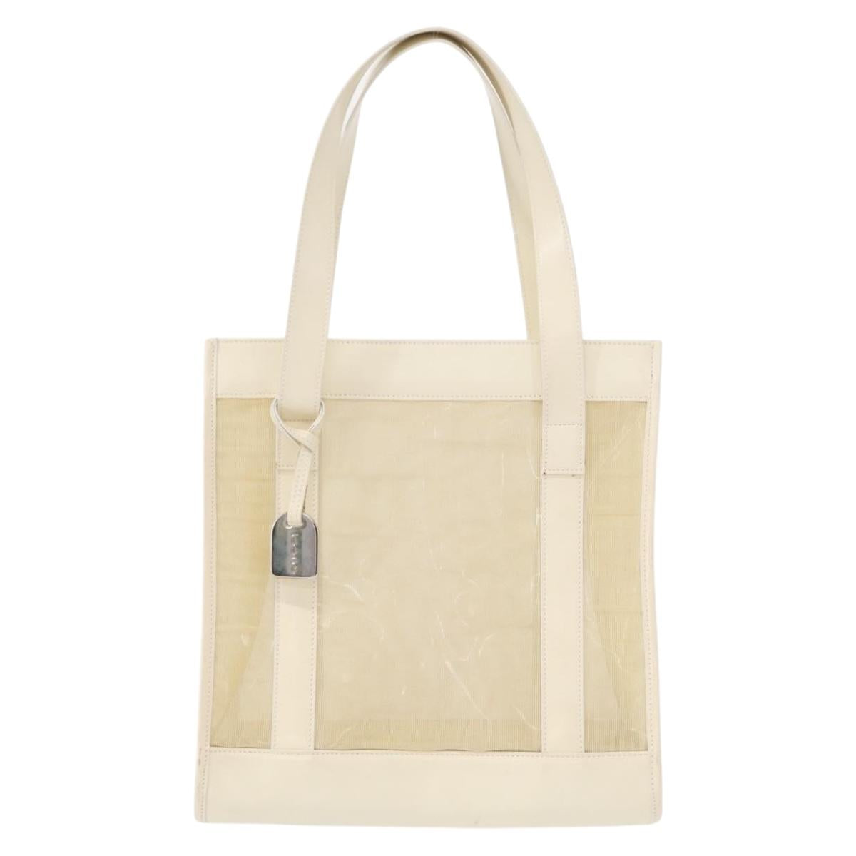 GUCCI Mesh Tote Bag Leather Vinyl Beige Silver 002 1705 0405 Auth ti3484