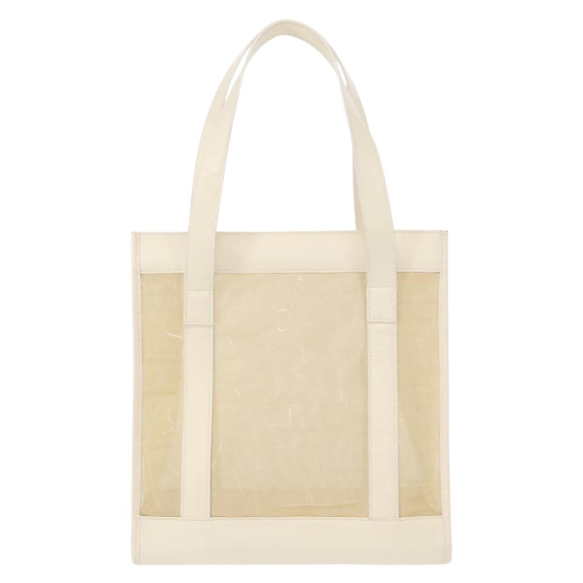 GUCCI Mesh Tote Bag Leather Vinyl Beige Silver 002 1705 0405 Auth ti3484