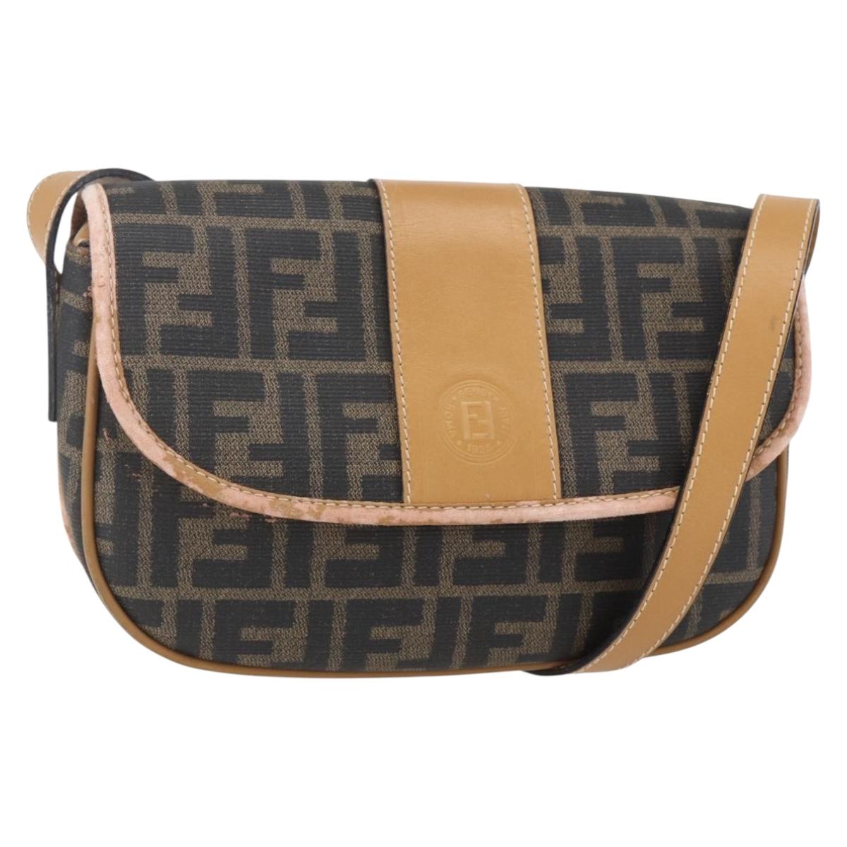 FENDI Zucca Canvas Shoulder Bag PVC Black Brown gold Auth ti3485