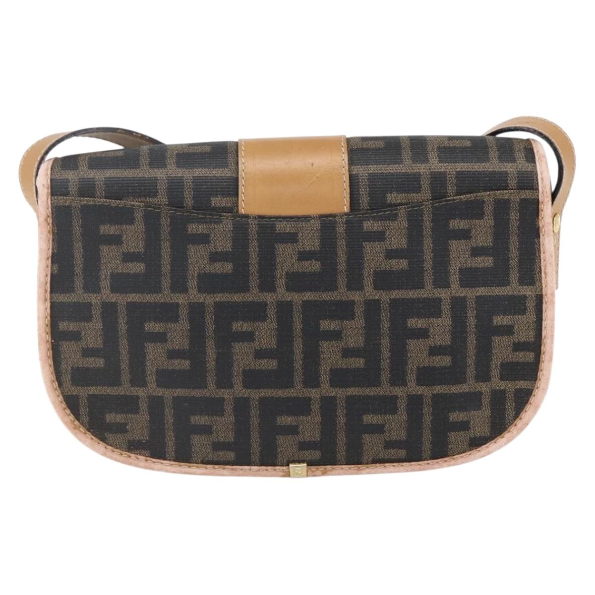 FENDI Zucca Canvas Shoulder Bag PVC Black Brown gold Auth ti3485