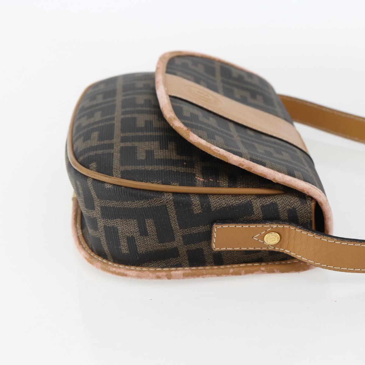 FENDI Zucca Canvas Shoulder Bag PVC Black Brown gold Auth ti3485