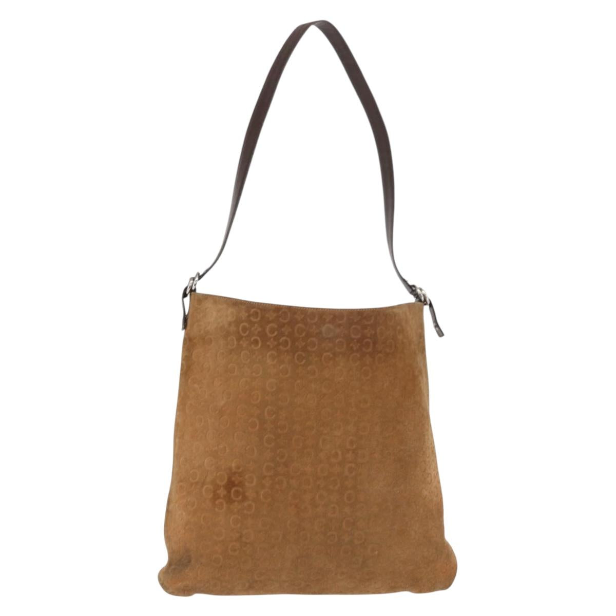 CELINE C Macadam Canvas Shoulder Bag Suede Brown Gold Auth ti3487