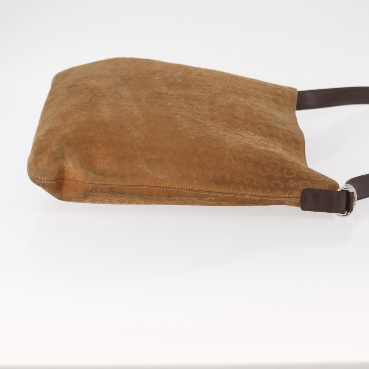 CELINE C Macadam Canvas Shoulder Bag Suede Brown Gold Auth ti3487