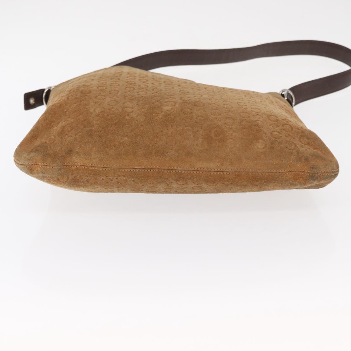CELINE C Macadam Canvas Shoulder Bag Suede Brown Gold Auth ti3487