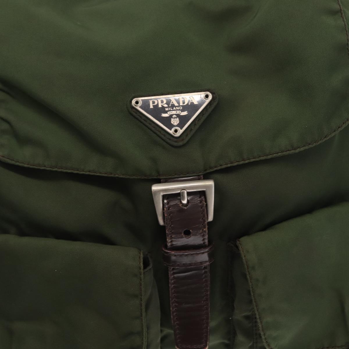 PRADA Backpack Nylon Khaki Silver Auth ti3500
