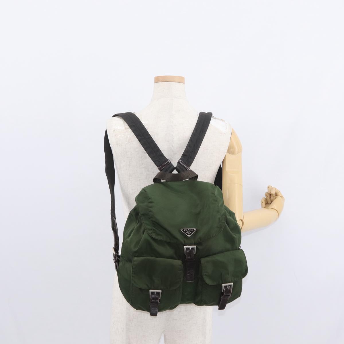 PRADA Backpack Nylon Khaki Silver Auth ti3500