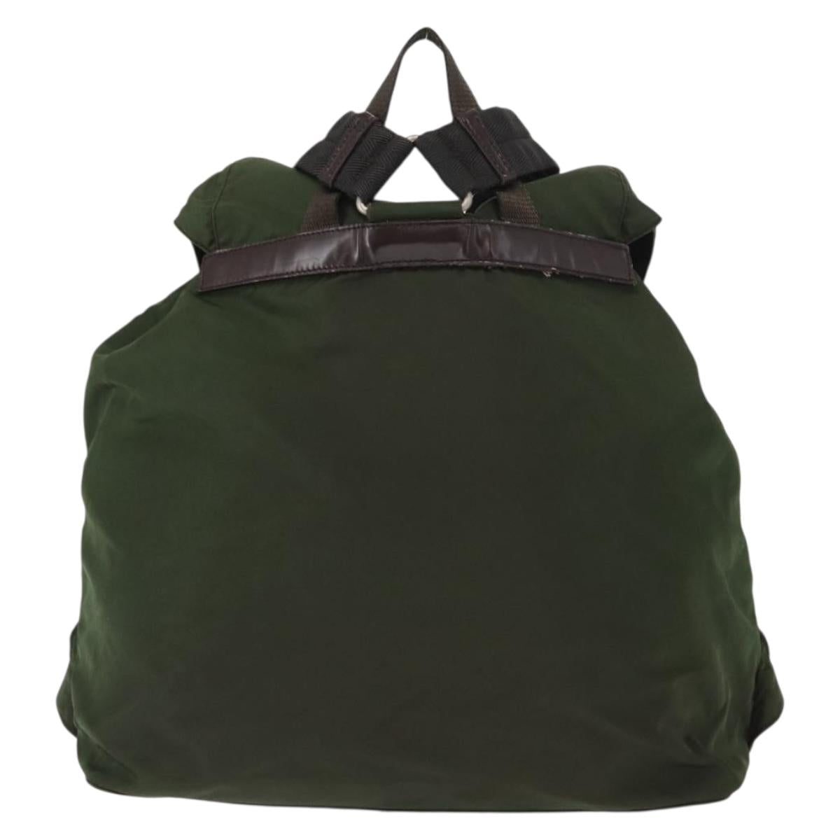 PRADA Backpack Nylon Khaki Silver Auth ti3500