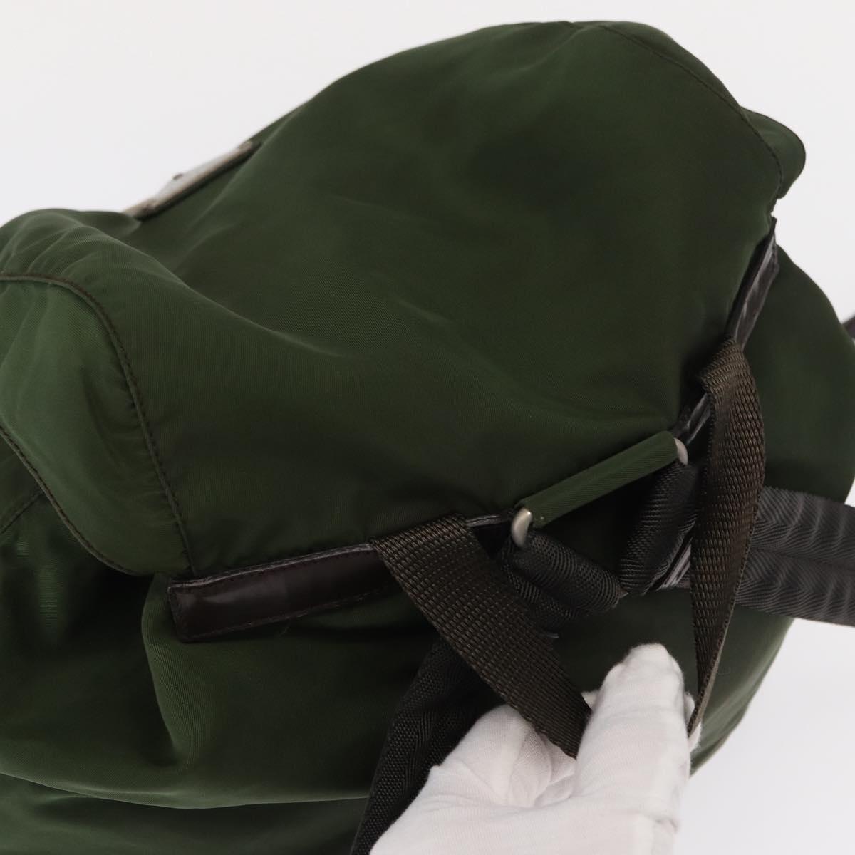 PRADA Backpack Nylon Khaki Silver Auth ti3500