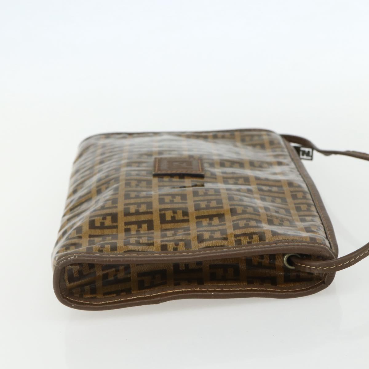 FENDI Zucchino Canvas Shoulder Bag Coated Canvas Brown Auth ti3502
