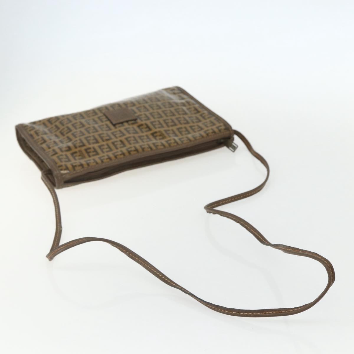 FENDI Zucchino Canvas Shoulder Bag Coated Canvas Brown Auth ti3502