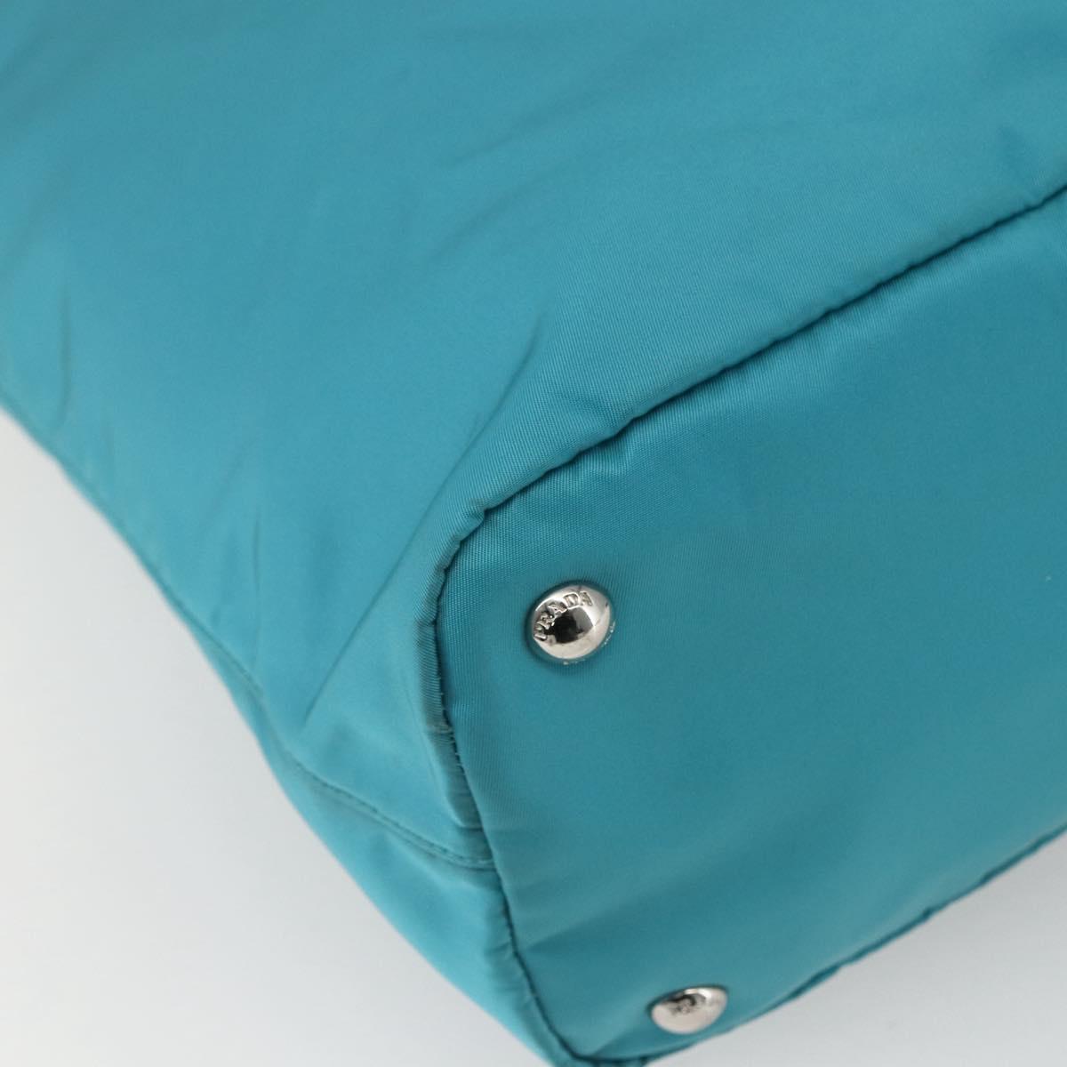 PRADA Tote Bag Nylon 2way Turquoise Blue Silver Auth ti3503