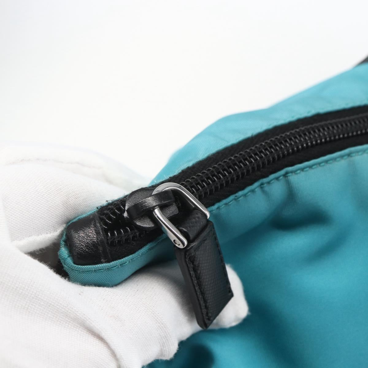 PRADA Tote Bag Nylon 2way Turquoise Blue Silver Auth ti3503