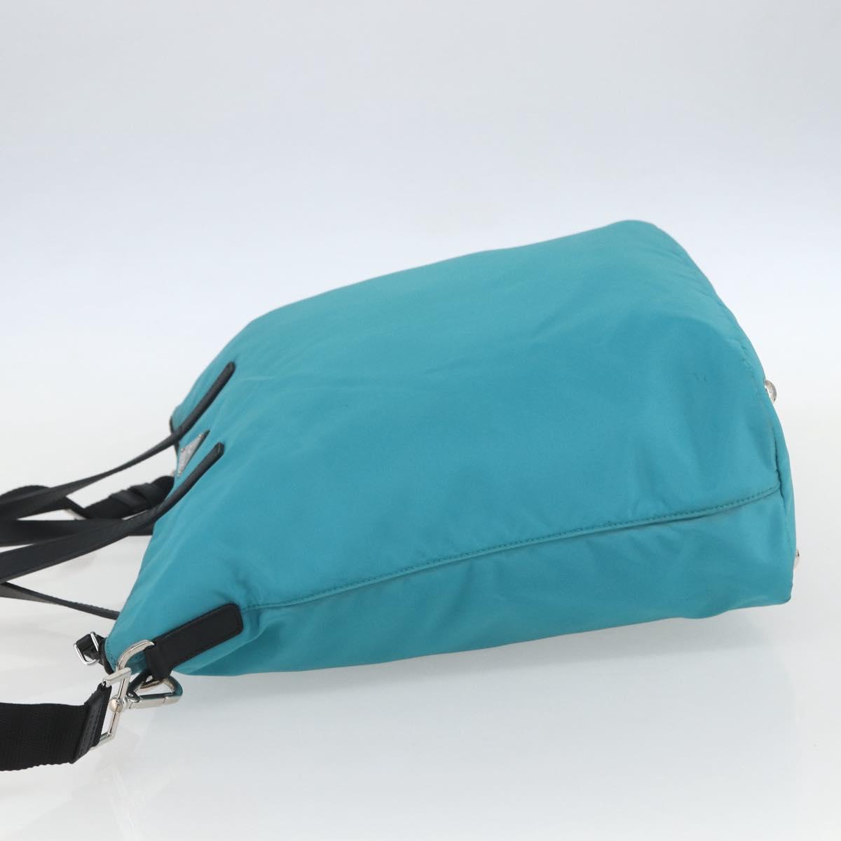 PRADA Tote Bag Nylon 2way Turquoise Blue Silver Auth ti3503